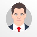 Male avatar icon or portrait. Handsome young man face. Businessman in suit and necktie. Vector illustration Royalty Free Stock Photo